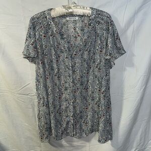 Rose & Olive Blue and White Floral Blouse